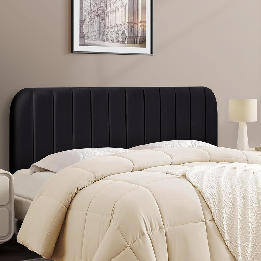 King Headboard Only - Upholstered Headboard for Bed, Easy Assembly, Velvet Covered Sponge, Place Between Bed & Wall, Adjustable Metal Legs with Non-Slip Pads, Black