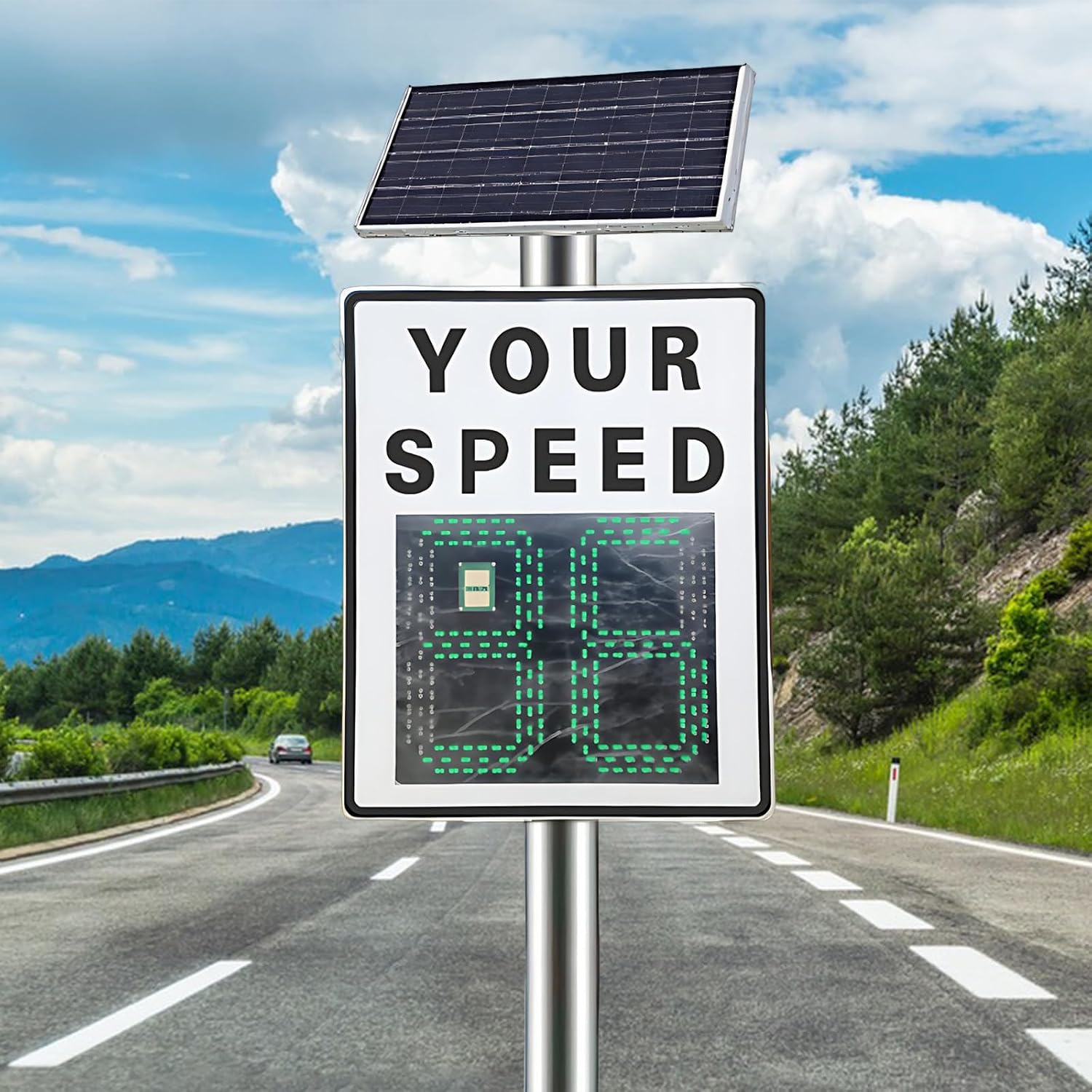 23.6'X35.4' Radar Speed Sign - Integrated Solar Power, Radar Speed Display Sign, Ip65, 394ft Detection for Highways, Remote Control and Accessories