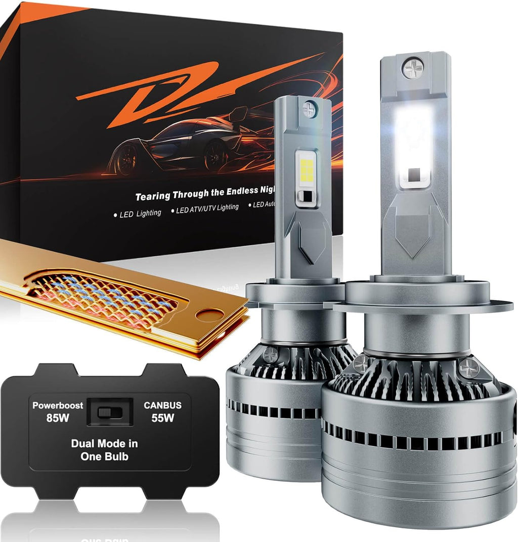 LUXSTER Dracarys 100000LM H7 LED Bulbs with Vapor Chamber Cooling, 55W/85W Dual Power Mode, CANBUS Ready, Fog Lights, 6500K Xenon White, 2 Pack