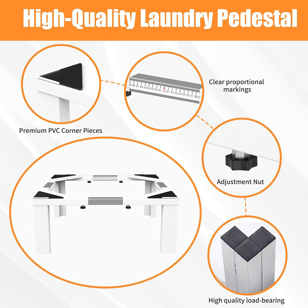 Heavy-Duty All Steel Universal Laundry Pedestal 16' Height , Full size Washing Machine Stand Adjustable Dryer Stand , Suitable for all Washer and Dryer Pedestal（White）