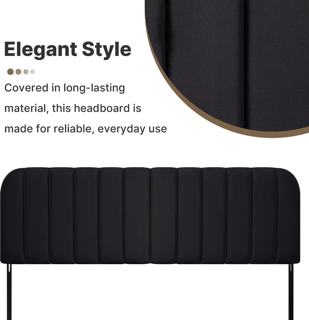 King Headboard Only - Upholstered Headboard for Bed, Easy Assembly, Velvet Covered Sponge, Place Between Bed & Wall, Adjustable Metal Legs with Non-Slip Pads, Black