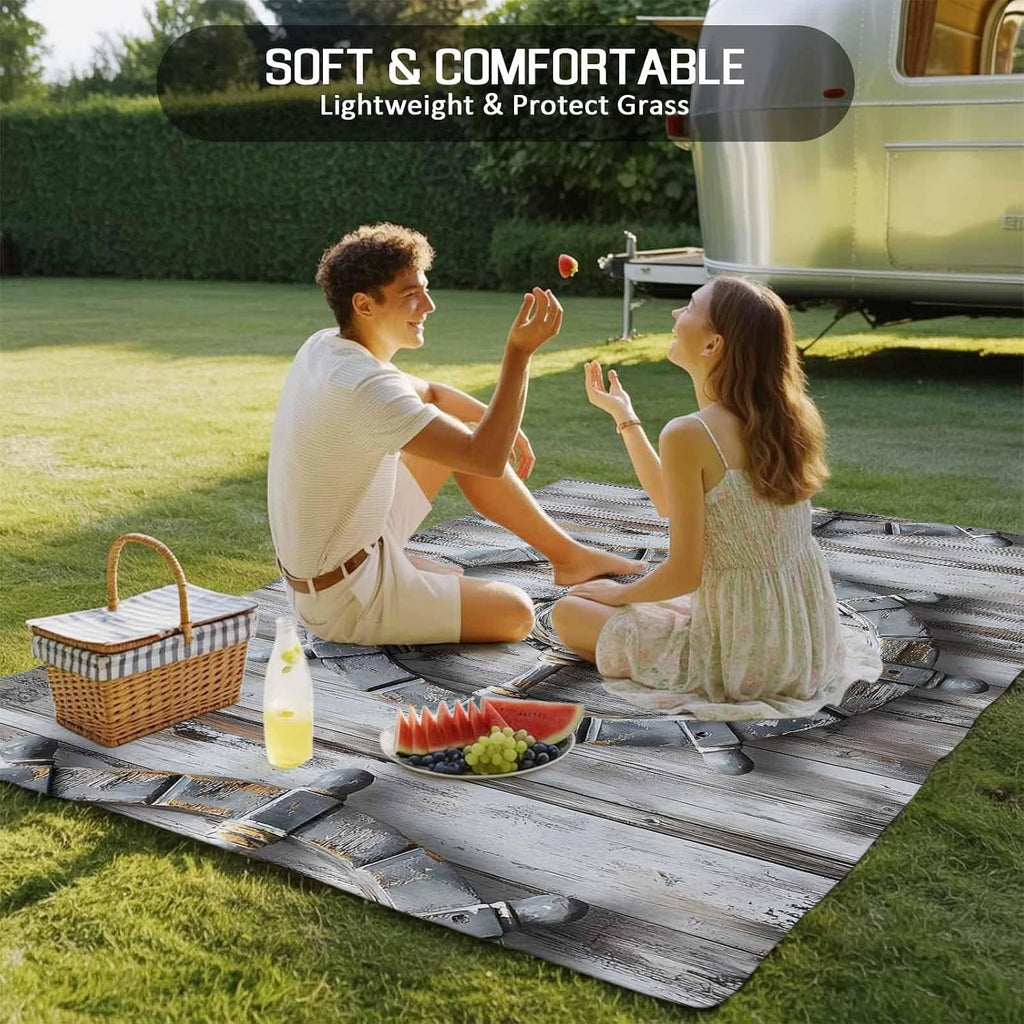 Outdoor Rug 4x6ft Rustic Retro Wood Plank Patio Area Rugs Waterproof Easy Cleaning Non Shedding Thick Mats Carpet for Indoor Outdoor Porch Deck Backyard Balcony