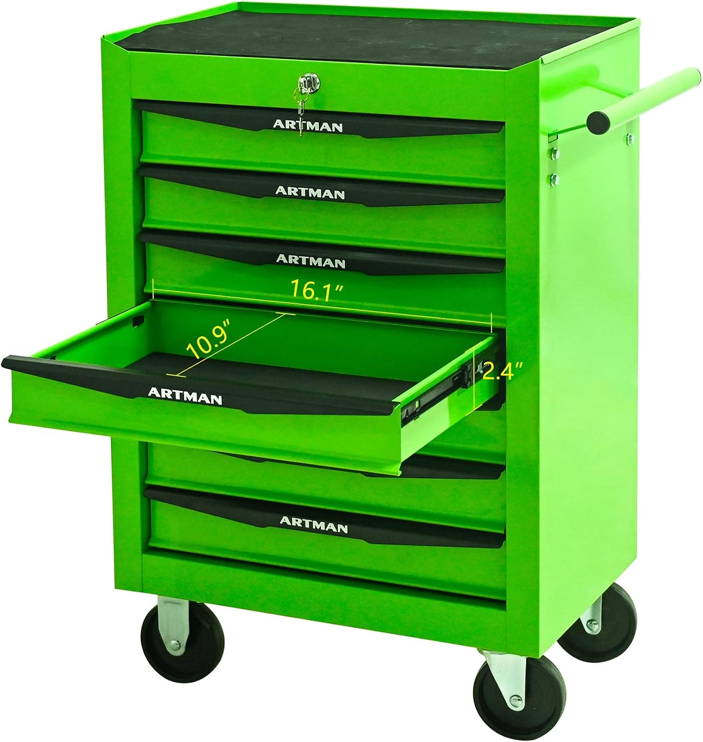 Rolling Metal Tool Chest with 7 Drawers – 20' Steel Tool Storage Box Organizer with Ball Bearing Slides & Lockable Mobile Cabinet on Wheels(Green)