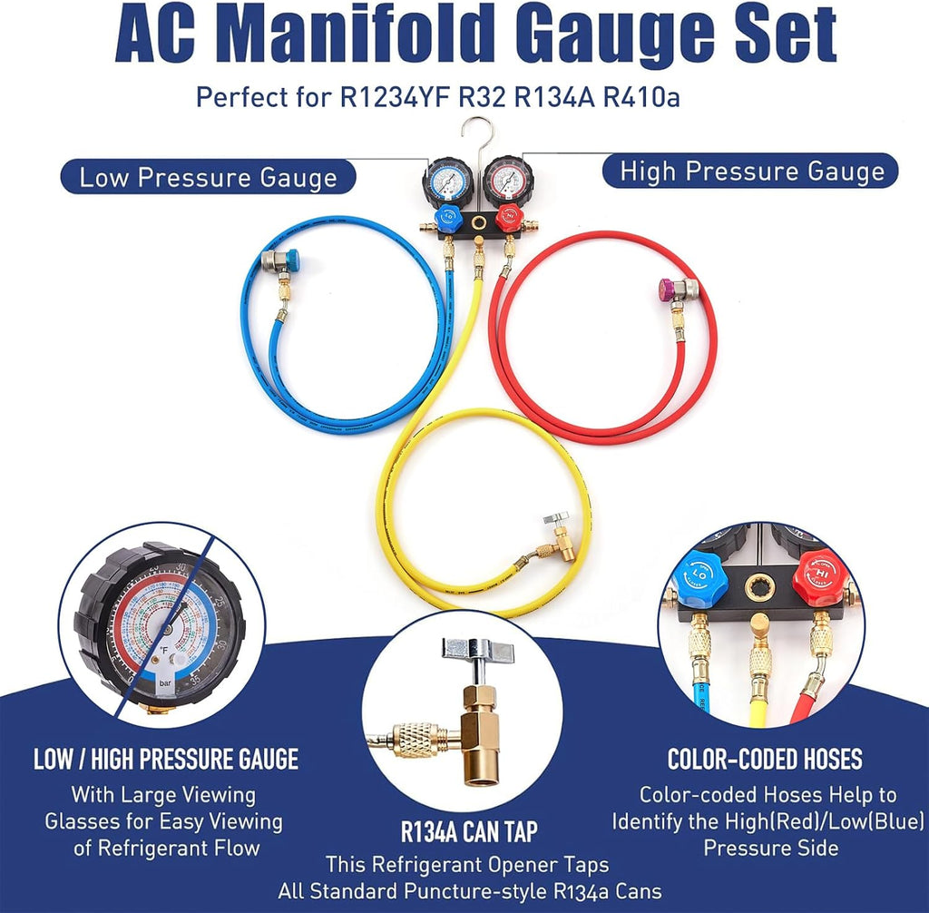 BACOENG R32 AC Vacuum Pump and Gauge Set, 5 CFM HVAC Vacuum Pump Kit for AUTO/Mini Split System, Sparkless Motor for R1234yf R32 R134a R410a Refrigerants