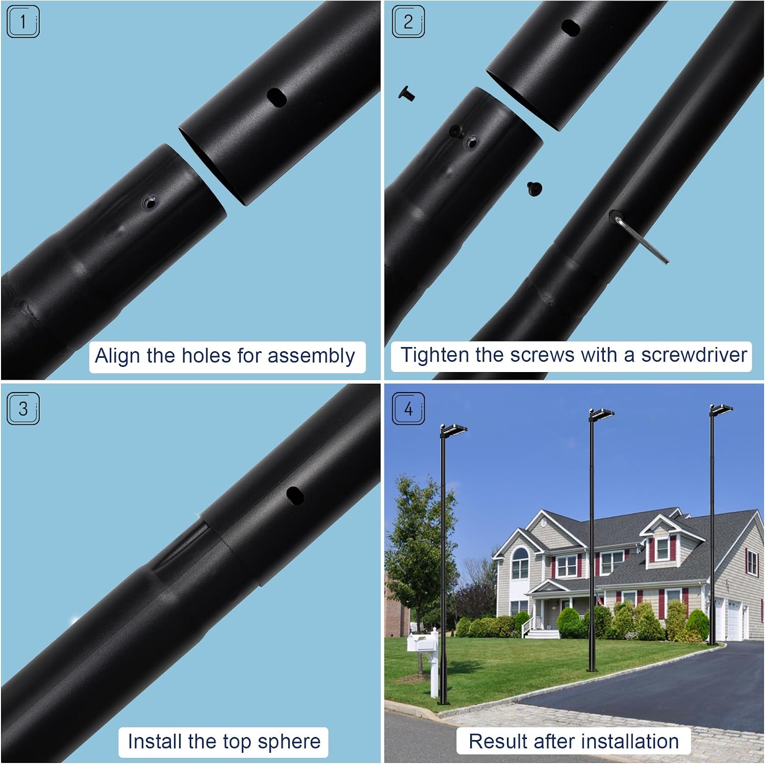 Street Light Pole 13Ft,Street Light Poles for Outdoor Lighting, Solar Street Light Pole Accessory for Street, Patio, Backyard, Basketball Court, Park