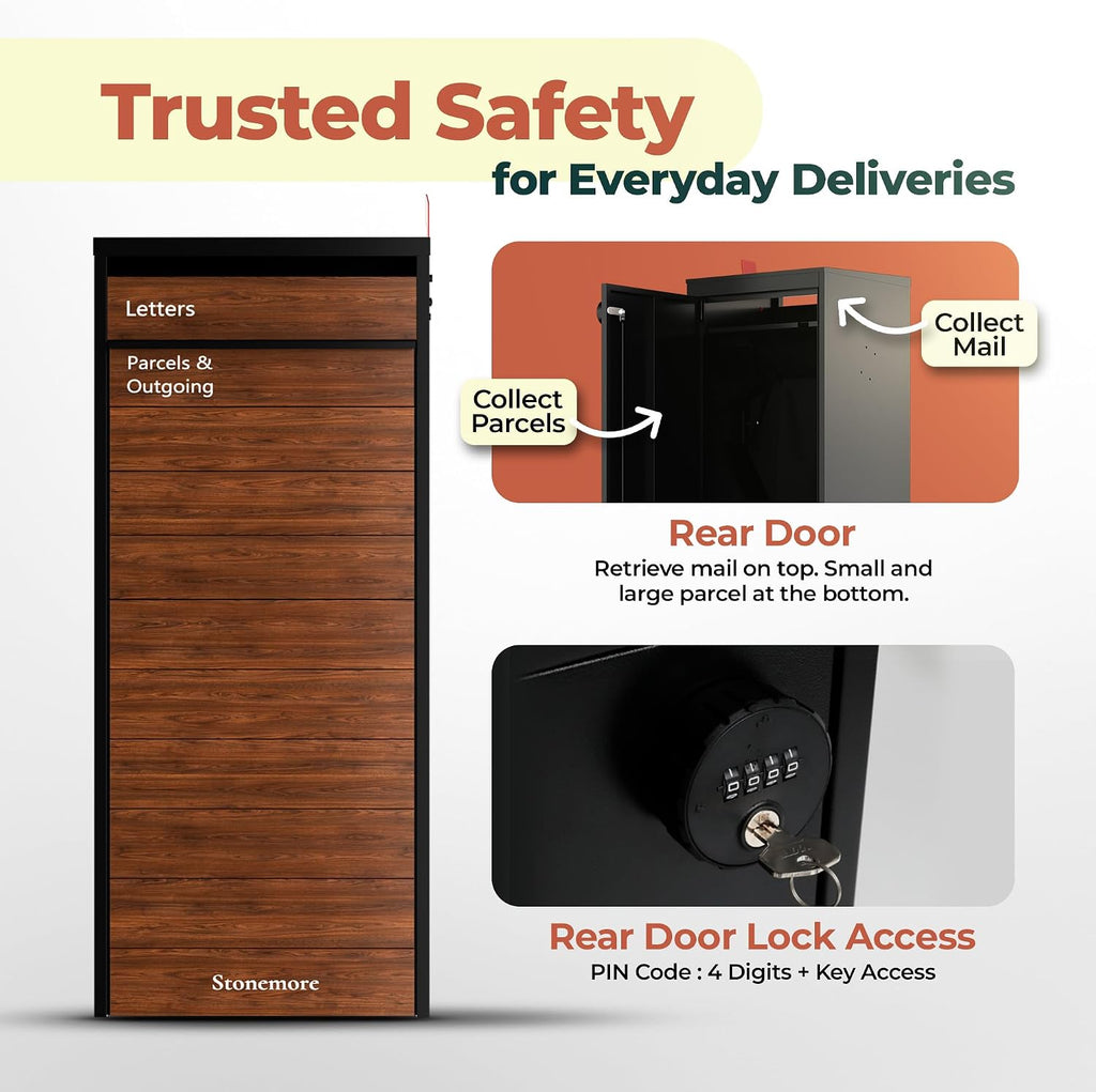 Cali USPS Compatible Mailbox, Snow White/Oak Package Mailbox, Anti-Theft Locking Parcel Drop Box for Porch Or Curbside, Large Mailbox for Packages, Weather-Sealed Powder Coated Steel