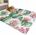 Outdoor Rug 4x6ft Watercolor Pink Flower Green Cactus Patio Area Rugs Waterproof Easy Cleaning Non Shedding Thick Mats Tropical Carpet for Indoor Outdoor Porch Deck Backyard Balcony