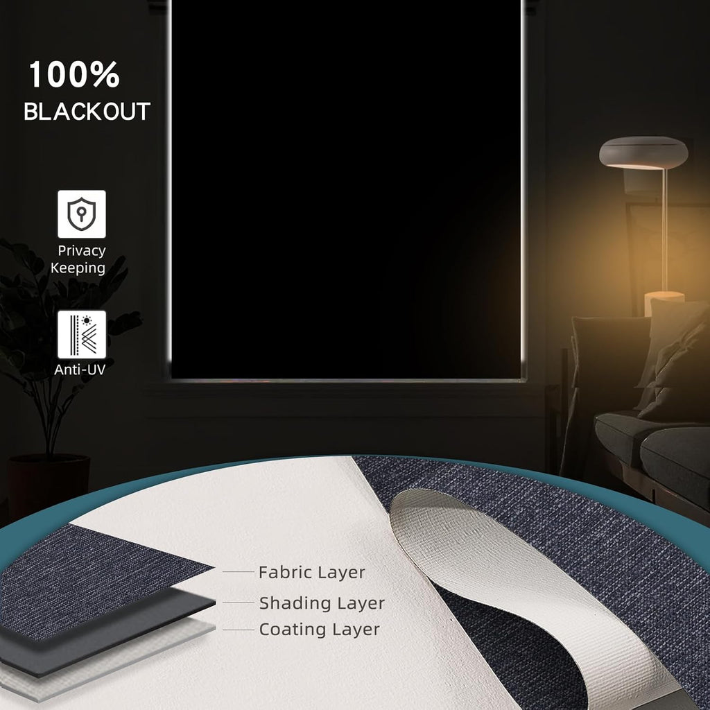 Electric Blinds Compatible with Alexa,Google Home,Motorized Roller Shades with Valance,100% Blackout Automatic Shades for Home&Office,Dark Raven Black