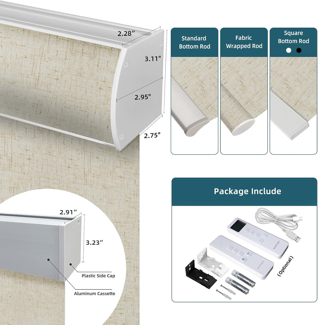 Motorized Roller Shade, 100% Blackout Smart Window Blinds Work with Homekit, Alexa, Google Home, Remote Control, Electric Blinds with USB/Solar Pannel,Custom up110''Wx120''H,Linen Stone