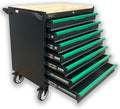 7-Drawer Tool Chest with Wood Top, 31.3W x 18.9D x 32.3H inches, Black and Green，Locking Rolling Tool Box with Wheels,Mechanic Tool Cabinets for Garage, Warehouse,Repair Shop,Workshop