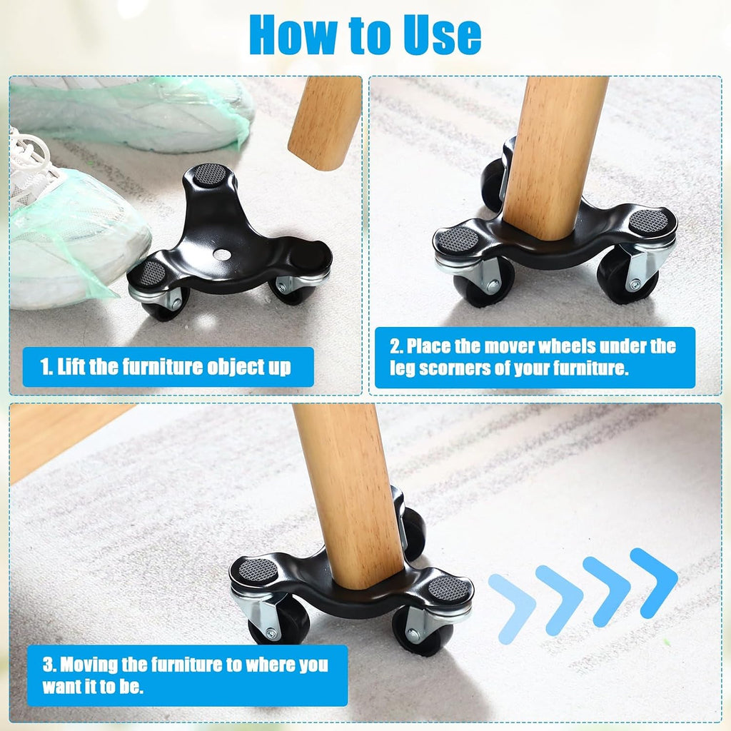 Tallew 24 Pcs Furniture Moving Dolly 3 Wheel Steel Tri Dolly Heavy Duty Movers Mobile Rollers Triangle Swivel Caster Easy Moving Tool for Home Furniture 200 Lbs Load Capacity