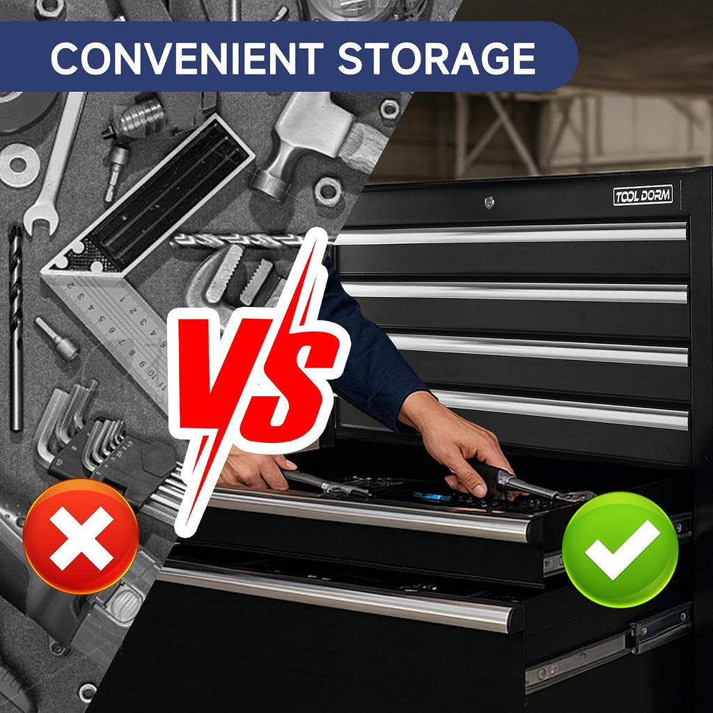 Tool Chest, 6 Drawers Rolling Tool Cabinet, Lockable Wheels, Ball Bearing Sliders, Black Powder Coating, Metal Tool Storage Cart, Suitable for Garage, Warehouse, Workshop