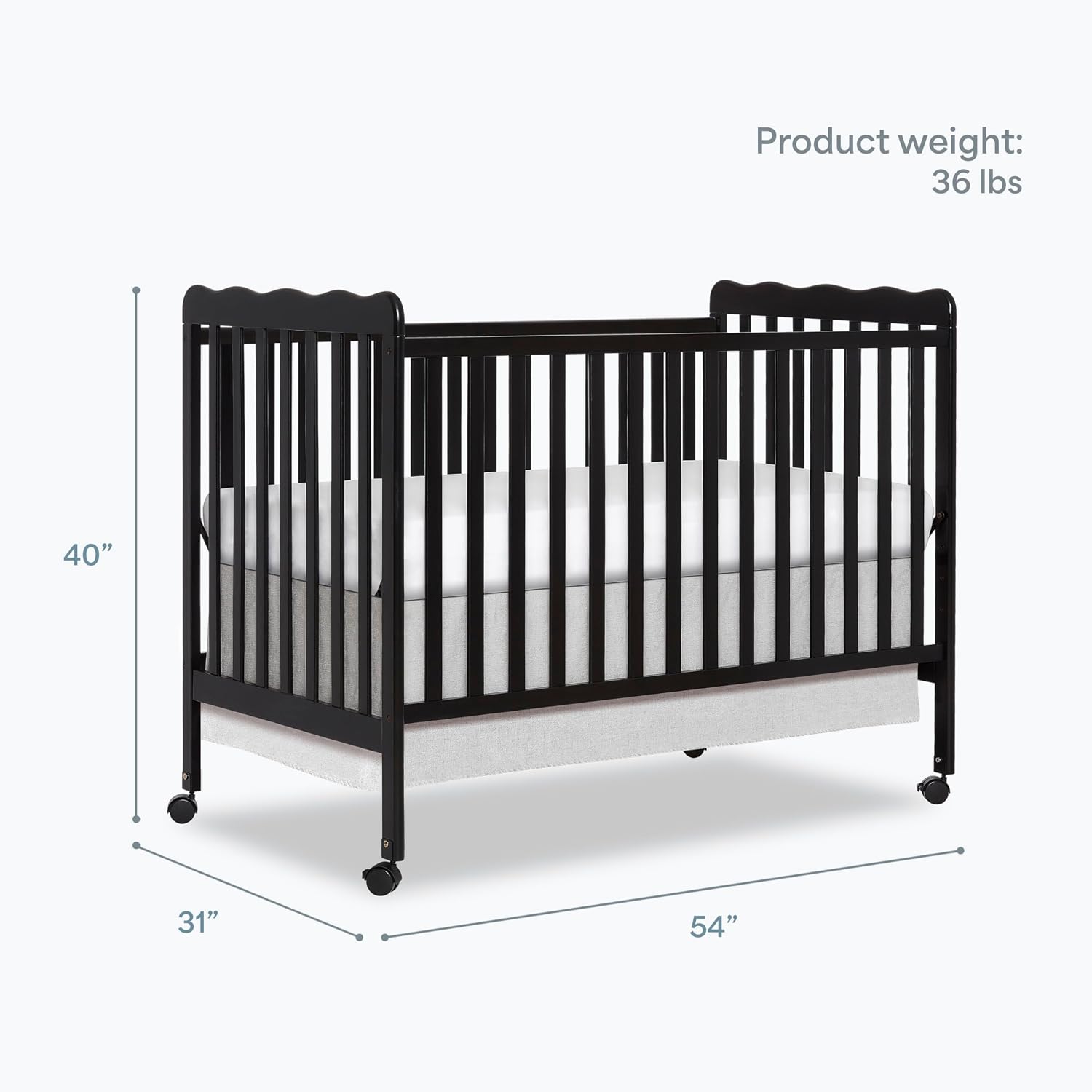 Dream On Me Carson Classic 3-in-1 Convertible Full-Size Baby Crib in Black, GreenGuard Gold & BSA, 4 Mattress Heights, Converts to Day & Toddler Bed, Locking Wheels, Classic Nursery Design