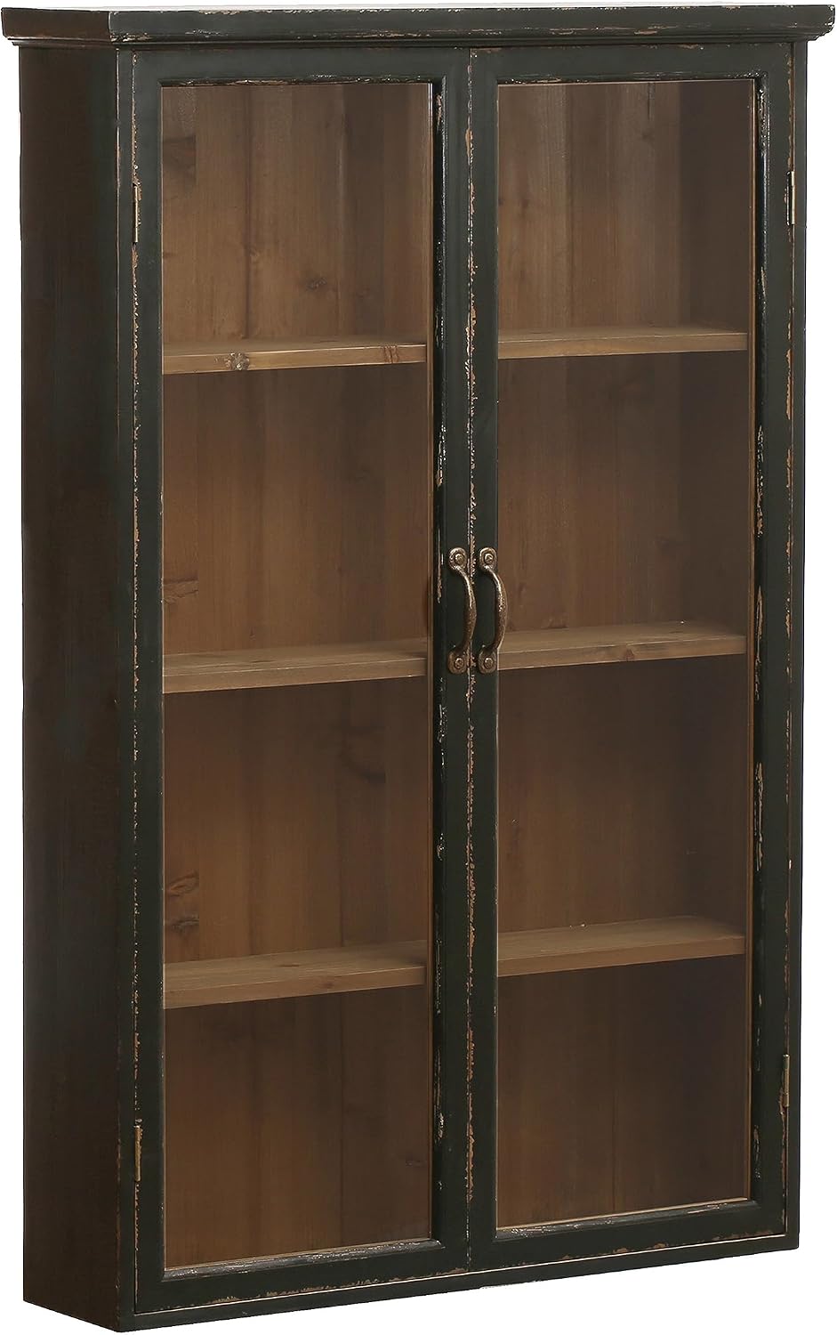 Creative Co-Op Wood and Glass Display Cabinet with 3 Shelves and 2 Doors, Natural and Black