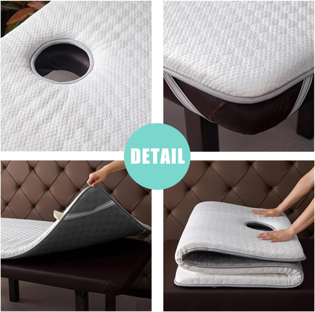 Thicken Topper for Massage Bed 7Cm Spa Massage Table Pad with Elastic Band Beauty Salon Bed Pad Non-Slip Lash Bed Cushion for Beauty and Massage Round Trapezoid Head,White/a(r),70 * 190cm(N)