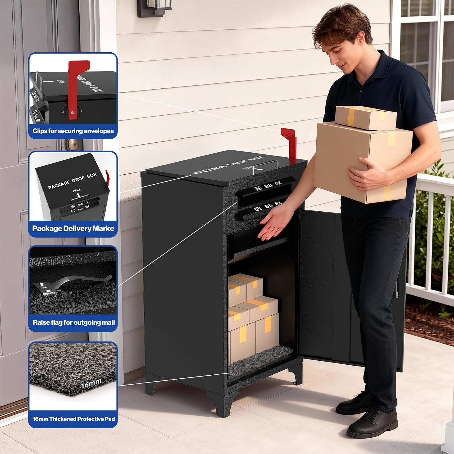 POCHAR Large Package Delivery Boxes for Outside, Heavy-Duty Steel Parcel Drop Boxes with Anti-Theft Design for Home, Large Waterproof Package Lock Box with Coded Lock for Outdoor, Porch, Curbsid