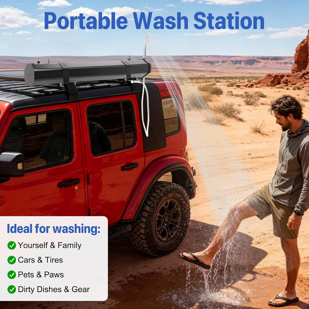 7.93 Gallon Pressurized Water Tank,Portable Car Camping Shower Water Storage Roof Rack Mounted Solar Shower or Overland Off-Road Vehicles, Pick-up Truck,Outdoor Activities Water Supply, RV, Camping