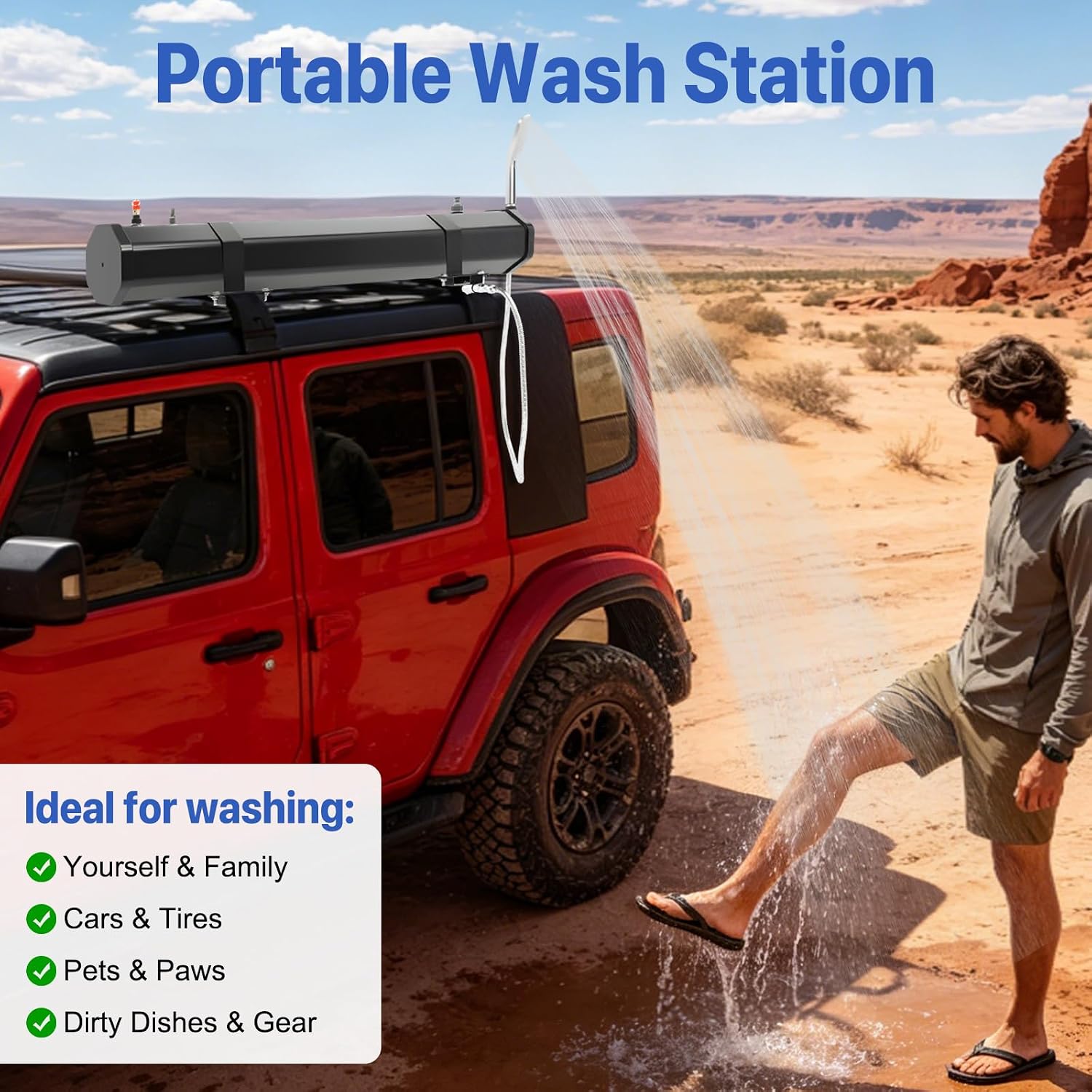 7.93 Gallon Pressurized Water Tank,Portable Car Camping Shower Water Storage Roof Rack Mounted Solar Shower or Overland Off-Road Vehicles, Pick-up Truck,Outdoor Activities Water Supply, RV, Camping