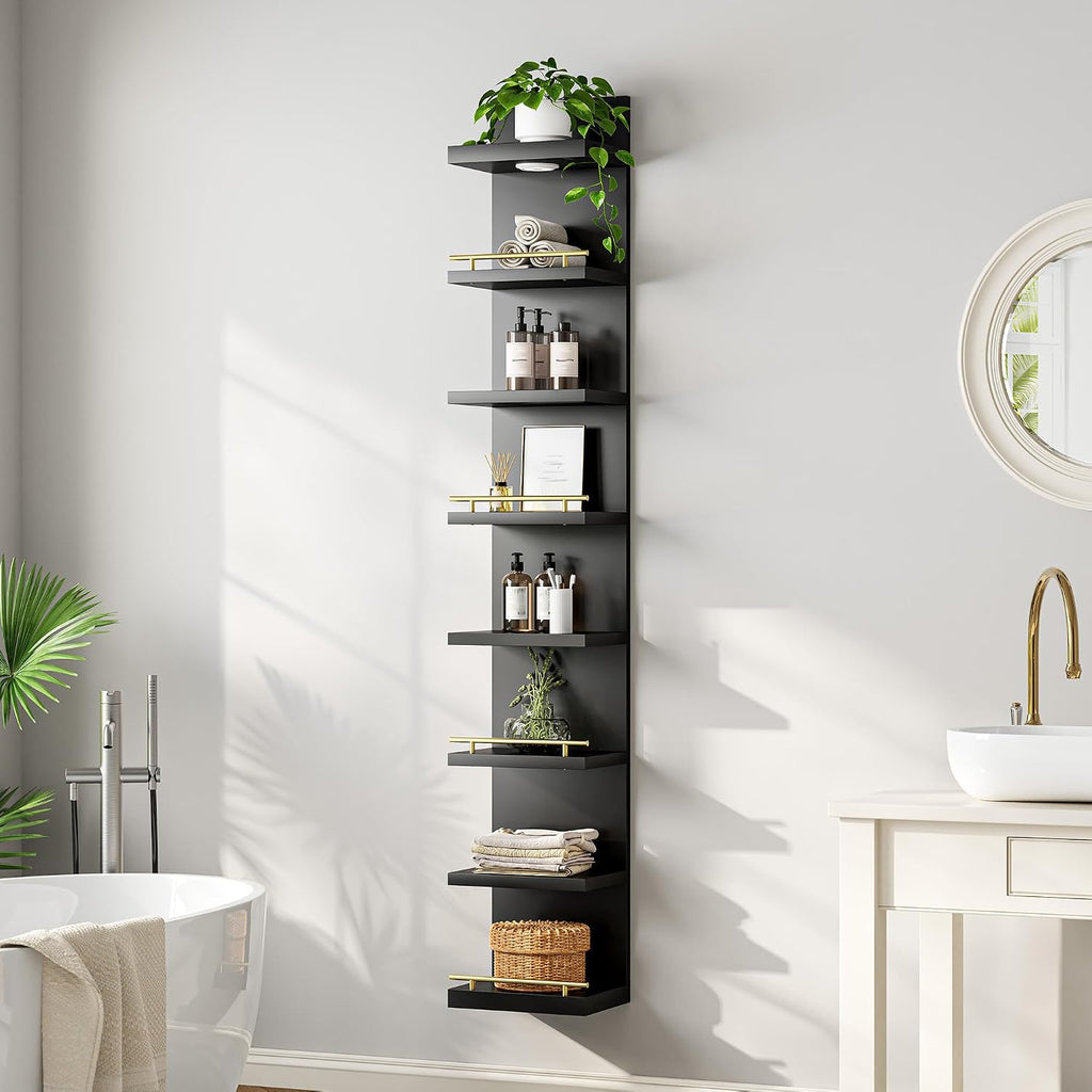 DurayLoly 2 Pack 8 Tier Wall Shelf Unit, Wood Floating Shelves, Display Shelf with LED Light, Floating Shelf for Living Room, Bedroom or Vanity Storage