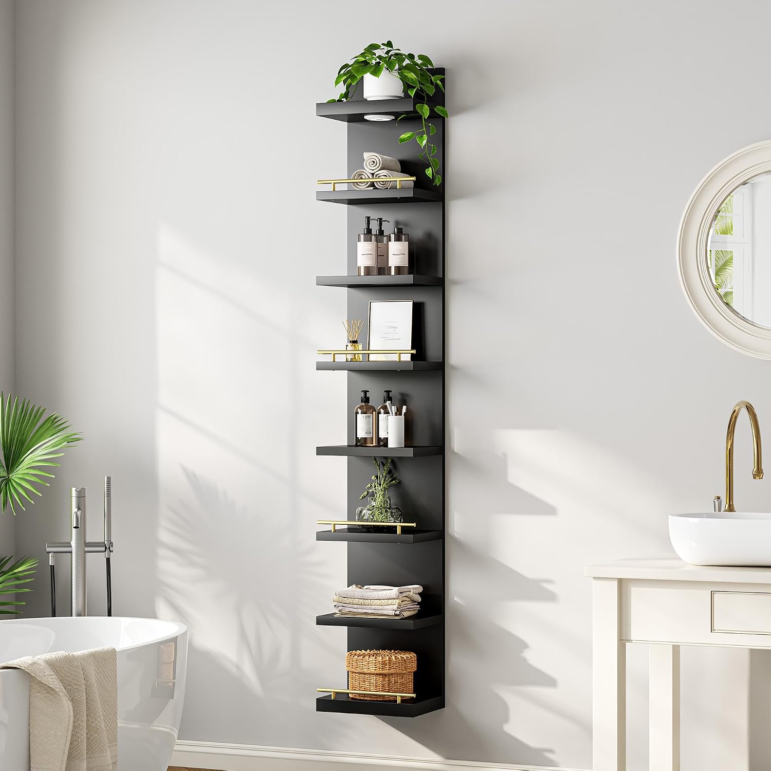 DurayLoly 2 Pack 8 Tier Wall Shelf Unit, Wood Floating Shelves, Display Shelf with LED Light, Floating Shelf for Living Room, Bedroom or Vanity Storage