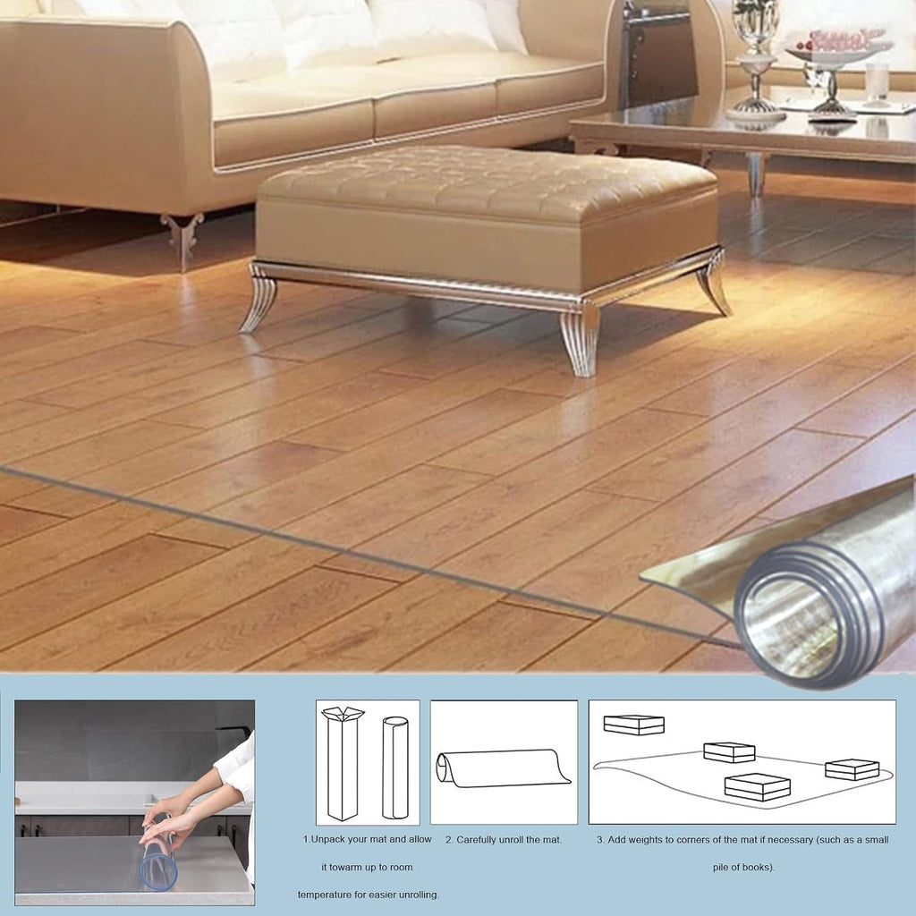 Large Clear PVC Chairs Mat Furniture Pad Carpet Cover, Hardwood Floor Protector Rectangular Waterproof Vinyl Runner Rug, Non-Slip Oil-Proof Tablecloth (Color : Clear, Size : 3x5ft(91x152cm))