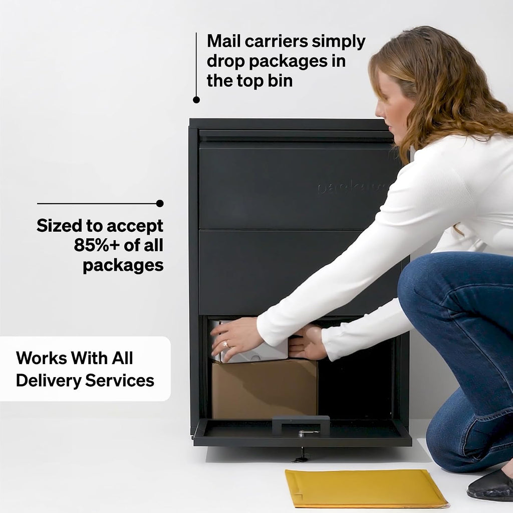 adoorn Package Delivery Boxes for Outside, Small 29.5 x 20.5 x 10.5 (HxWxD) Security Package Box, Free Standing Anti-Theft Parcel Drop Box - Black