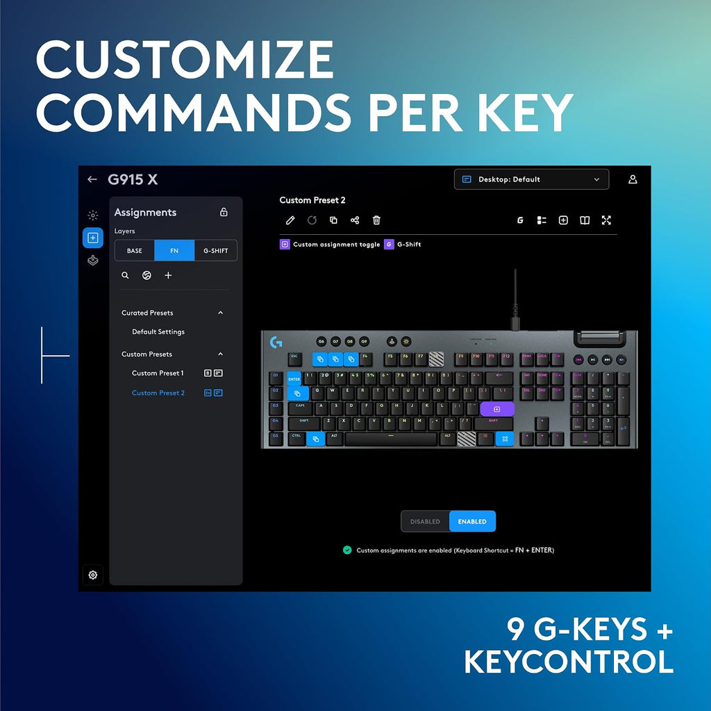 Logitech G915 X Low-Profile Wired Mechanical Gaming Keyboard, Double-Shot PBT Keycaps, Fully Programmable Keys, RGB Lighting, Aluminum Finish, GL Brown Tactile Switches - PC/Mac - Black