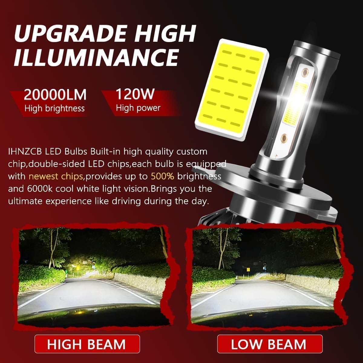 7 Inch H6024 Glass Round Headlight Housing with H4/9003 LED Bulbs, High Low Beam Sealed Conversion Kit, Classic OEM Look (H6024)