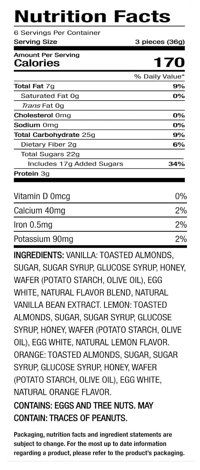 Ferrara Torrone Nougat Candy, Almond Honey, 18 Count (Pack of 12)