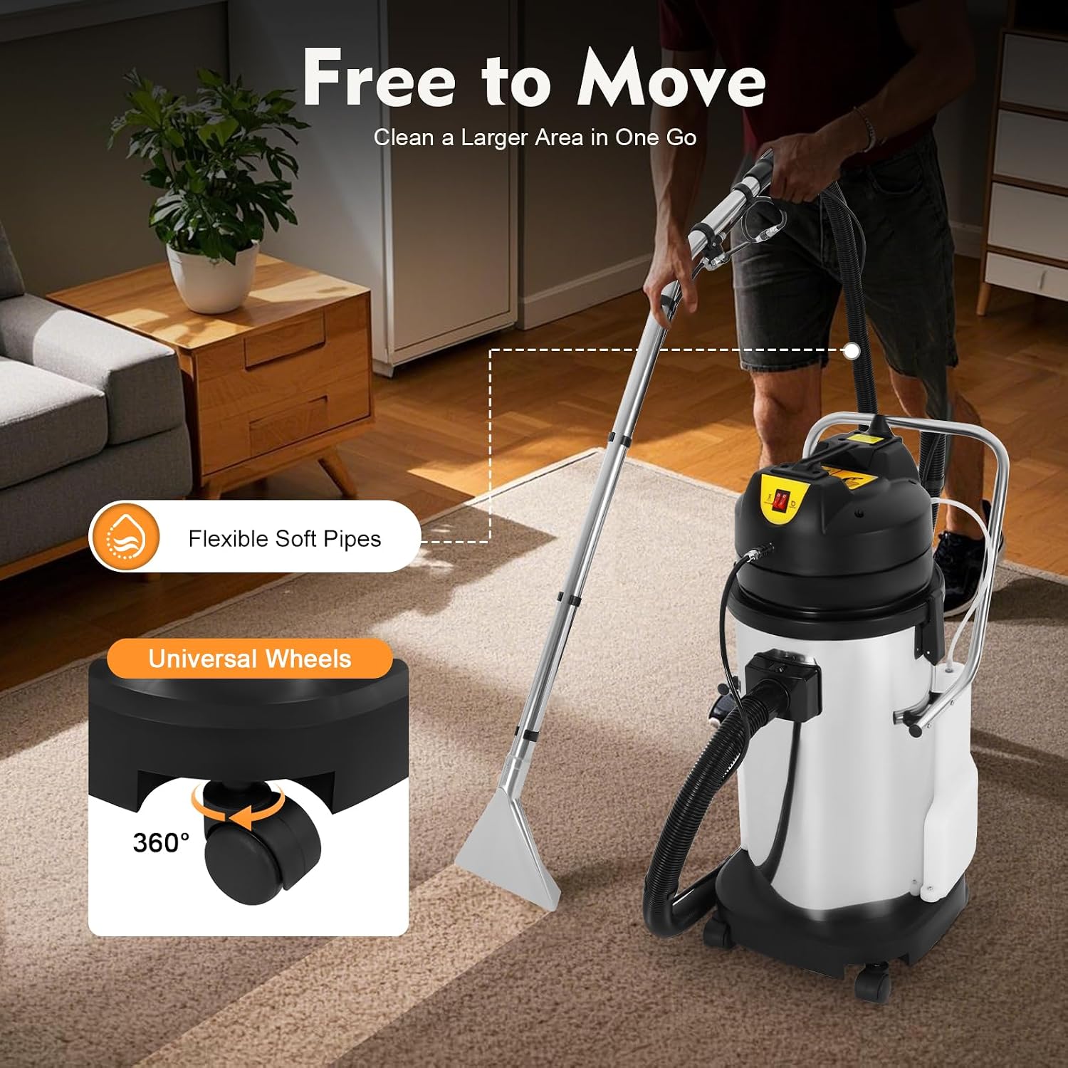 Commercial 40L 3-in-1 Carpet Cleaner & Extractor, 1000W Heavy Duty Floor Cleaning Machine with Vacuum, Spray & Washing Functions for Home, Hotel & Office Use
