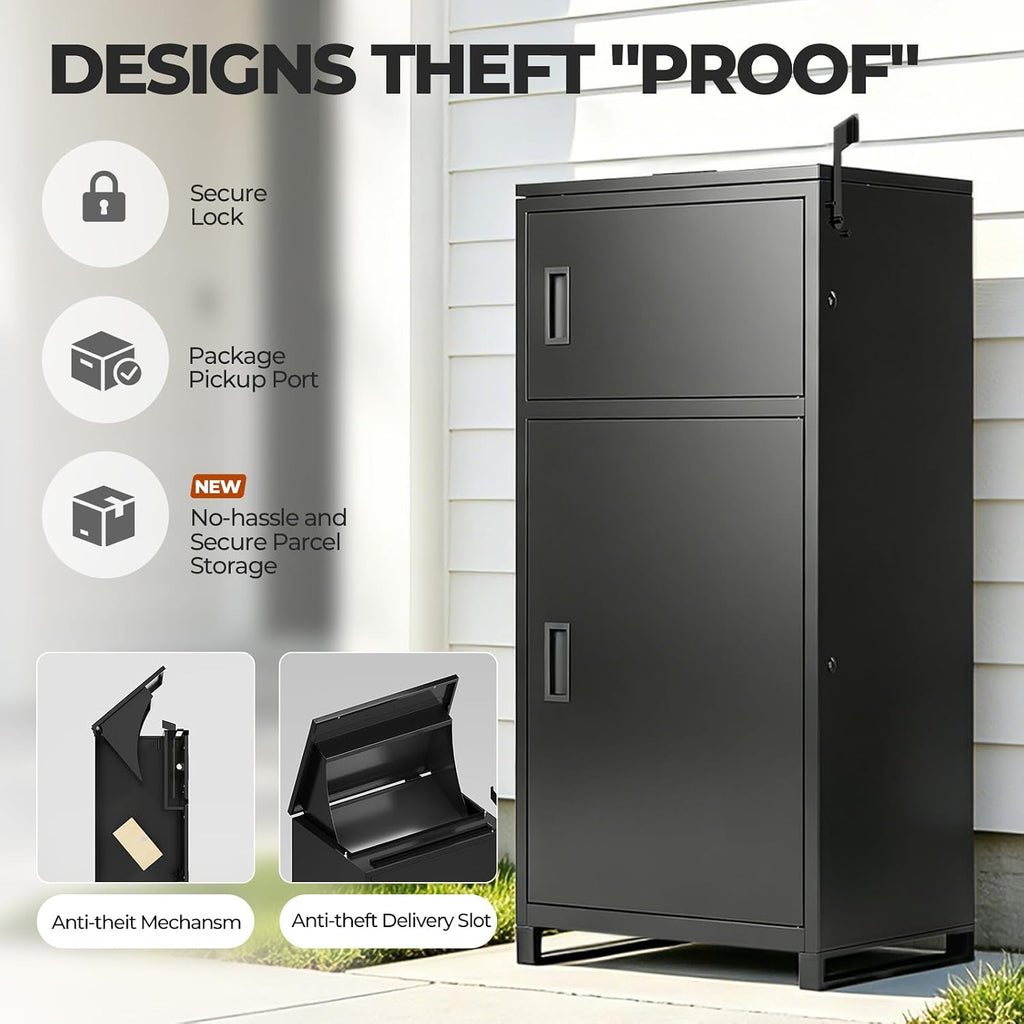 Large Outdoor Package Delivery Box with Lock | Weatherproof Anti-Theft Parcel Box | Transparent Acrylic Viewing Window for Packages for Garden, Porch, Yard | (41.5H x 16.5D x 19.7W)