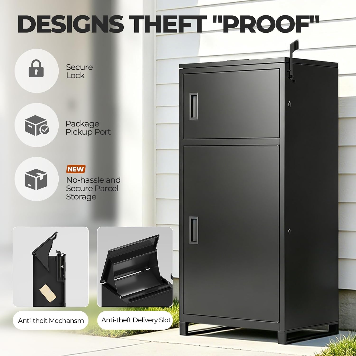 Large Outdoor Package Delivery Box with Lock | Weatherproof Anti-Theft Parcel Box | Transparent Acrylic Viewing Window for Packages for Garden, Porch, Yard | (41.5H x 16.5D x 19.7W)
