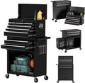 8 Drawer Tools Chest,42.9 inch Tool Cabinet with Universal Lockable Wheels，Organizable Tool Box with Detachable Top Box for Workshop，Black