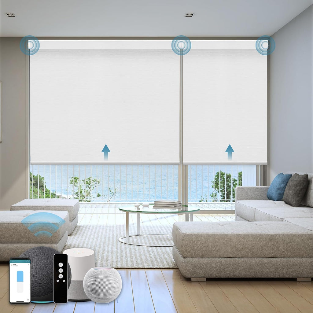 Motorized Blind,Work with Homekit Thread-Enabled, 100% Blackout Smart Shades with Remote Control, Electric Roller Shade, Custom Size,Classic White