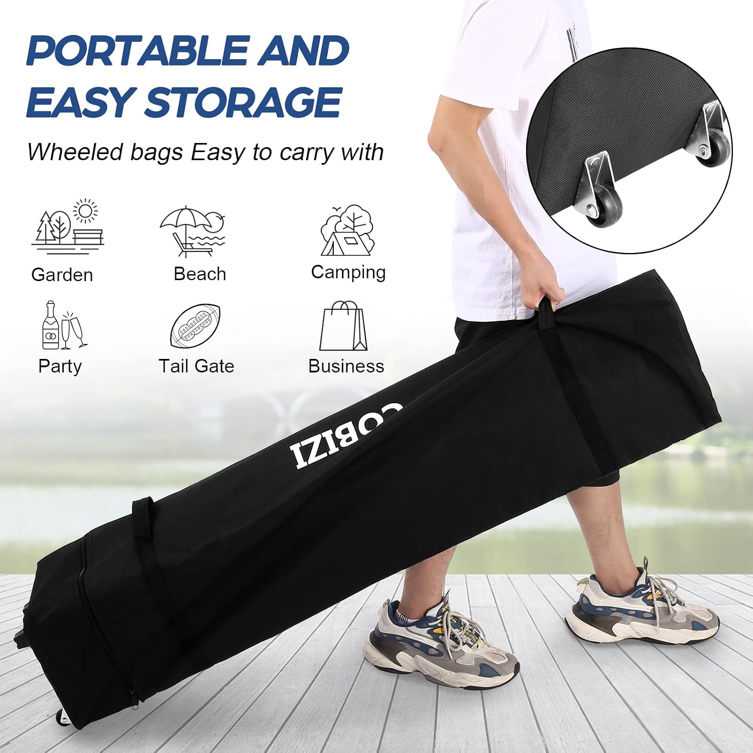 COBIZI Canopy 10 X 10 Pop Up Canopy Tent 1-Button Push Easy up Outdoor Canopy Instant Portable Commercial Shelter Waterproof UPF50+ Gazebo with Reflective Strip, Air Vent & 4 Sandbags,Blue