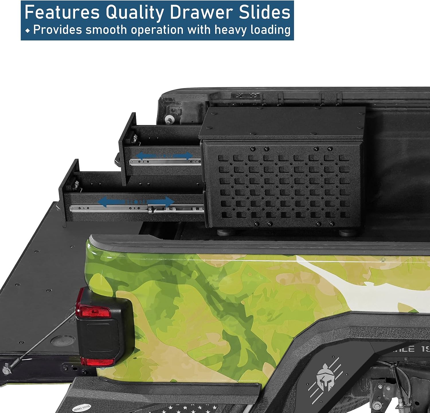 u-Box Truck Bed Tool Box Storage Drawer for Jeep Gladiator JT, Toyota Tacoma, Chevy Colorado & GMC Canyon 5'2' Bed, Lockable Weatherproof Toolbox w/Dual Drawers & MOLLE Panel, Easy Bolt-On Install
