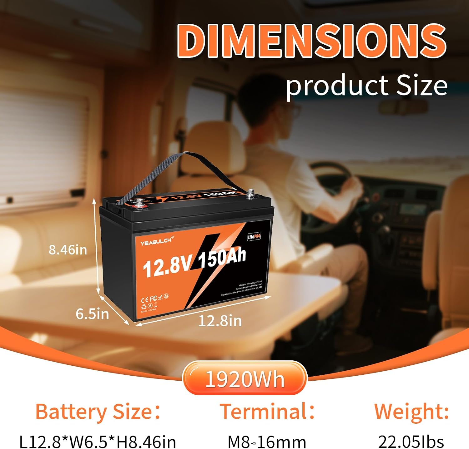 2X 12V 150Ah LiFePO4 Lithium Battery Built-in 100A BMS Low Tem Cut Off 1920Wh 15000+ Deep Cycle Rechargable Battery for Solar, RV, Marine, Off-Grid Applications