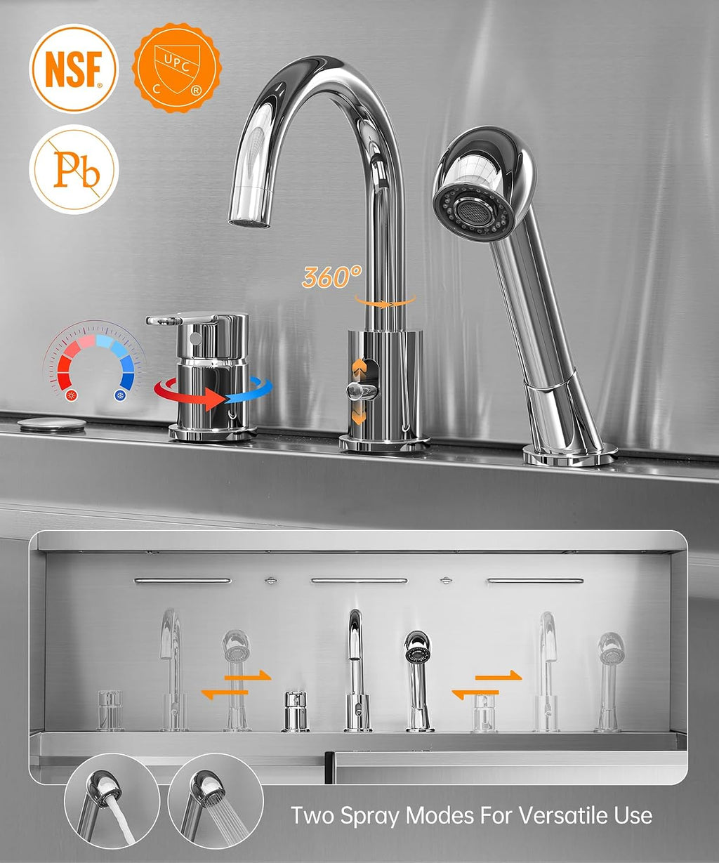 POLIMO Dog Washing Station with Built-in Pet Dryer and LED Display 50' (Left Ramp), 304 Stainless Steel Dog Bathtub for Large Medium Small Dogs, Wash and Dry Grooming Tub with Faucet, Storage Drawer