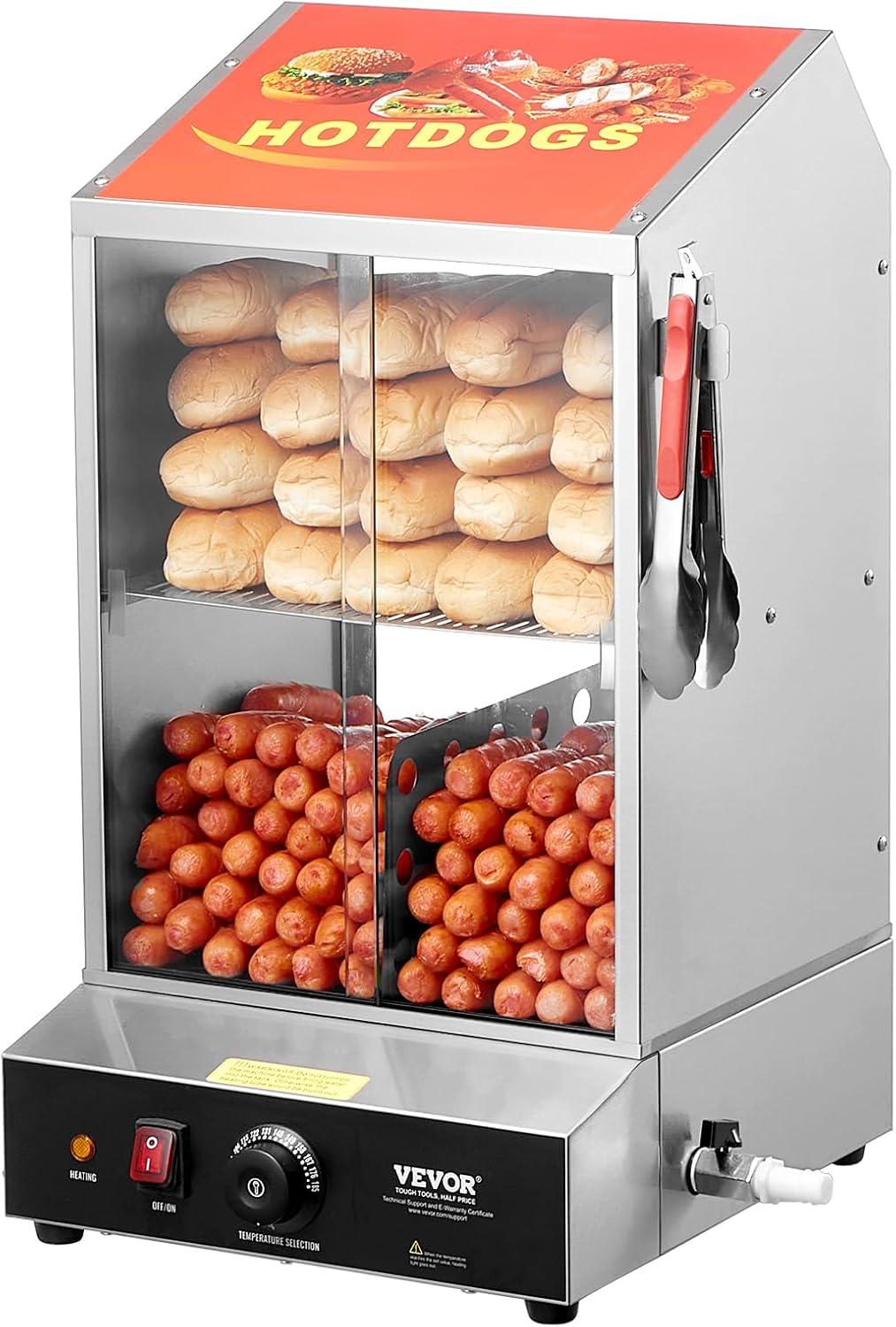 VEVOR Hot Dog Machine, 36 L, 2-Tier Hot Dog Steamer for 200 Hotdogs & 42 Buns, 1200W Electric Bun Warmer Cooker with Rotary Knob Temp Display