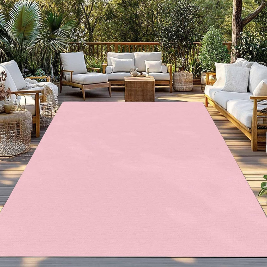 Outdoor Rug 4x6ft Pure Color Pink Patio Area Rugs Waterproof Easy Cleaning Non Shedding Thick Mats Monochrome Carpet for Indoor Outdoor Porch Deck Backyard Balcony