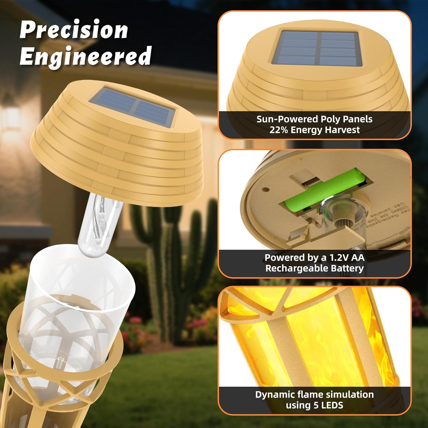 Solar Outdoor Lights – Torches with Flickering Flame for Garden Decor, Waterproof Garden, Outdoor Patio & Pathway Yard Decorations with Flame Torches - 8 Pack