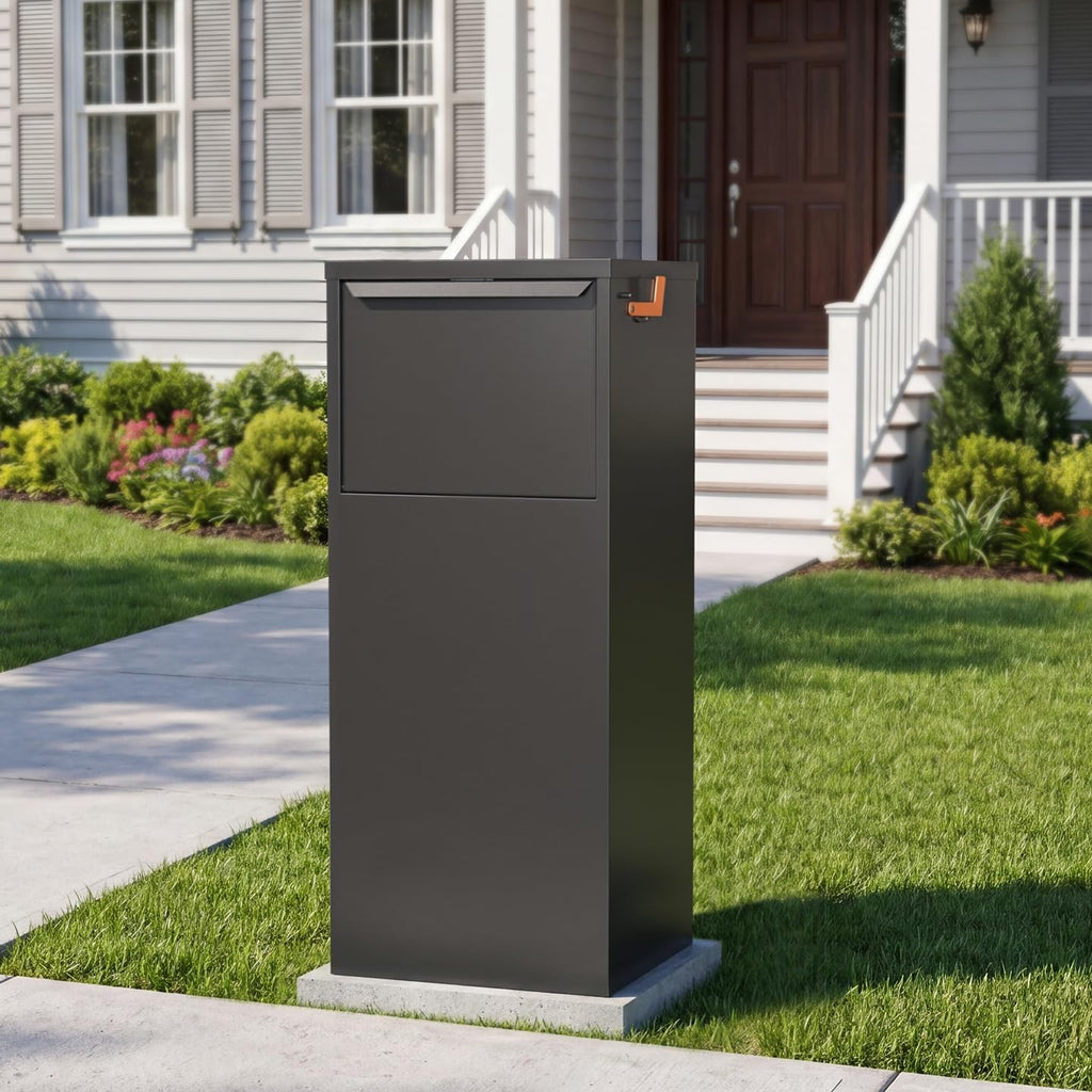 Merapi Large Anti-Theft Package Delivery Box for Outside 43.3' * 18.3' * 14.0' Lockable Parcel Drop Box No Assembly Required Weatherproof Steel Storage for Porch Curbside House – Black