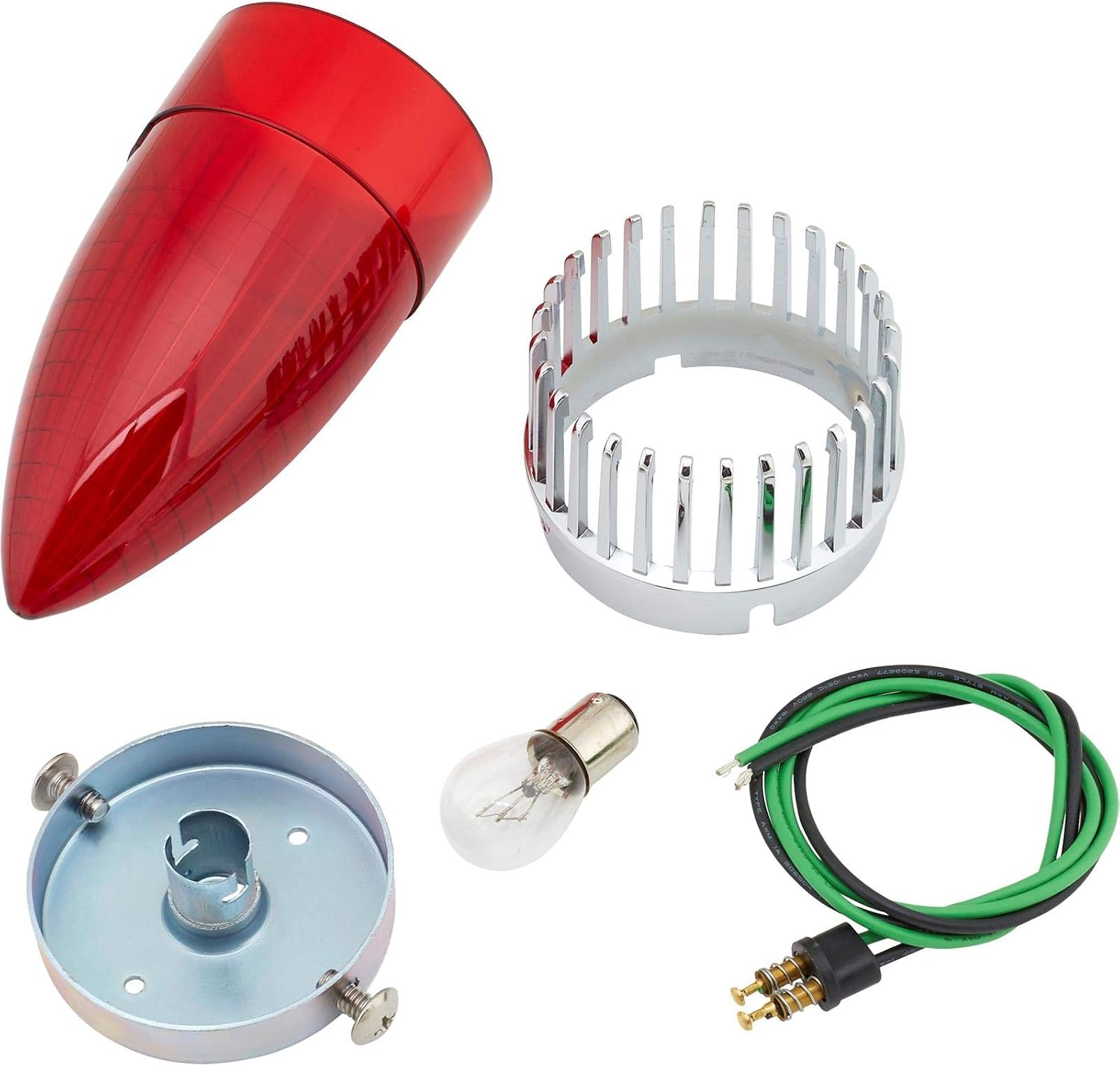 Speedway Motors 1959 Cadillac Tail Light & Stop Light Kit with Chrome Bases, Red Lenses, 1157 Bulbs and Weld-In Frenching Buckets, 12V Custom Hot Rod Lighting Pair