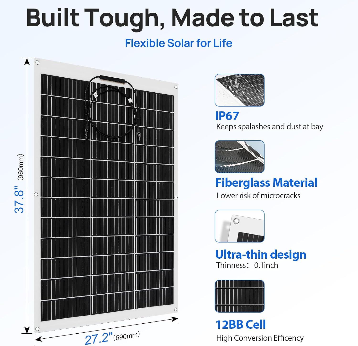ECO-WORTHY 260Watt 12Volt Flexible Solar Panel Kit for Off Grid Home RV, Boat and Uneven Surfaces:2pcs 130W Mono Solar Panel + 30A 12V Charger Controller + Solar Cable + Tray Cable + Y Branch