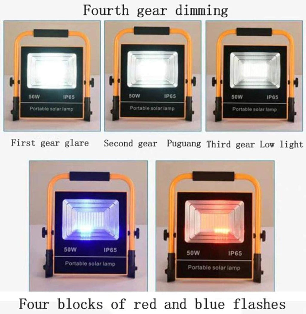 Solar Flood Lights 50W Led Work Light,Rechargeable Portable Waterproof Solar Led Flood Lights for Outdoor Camping Hiking Emergency Car Repairing,