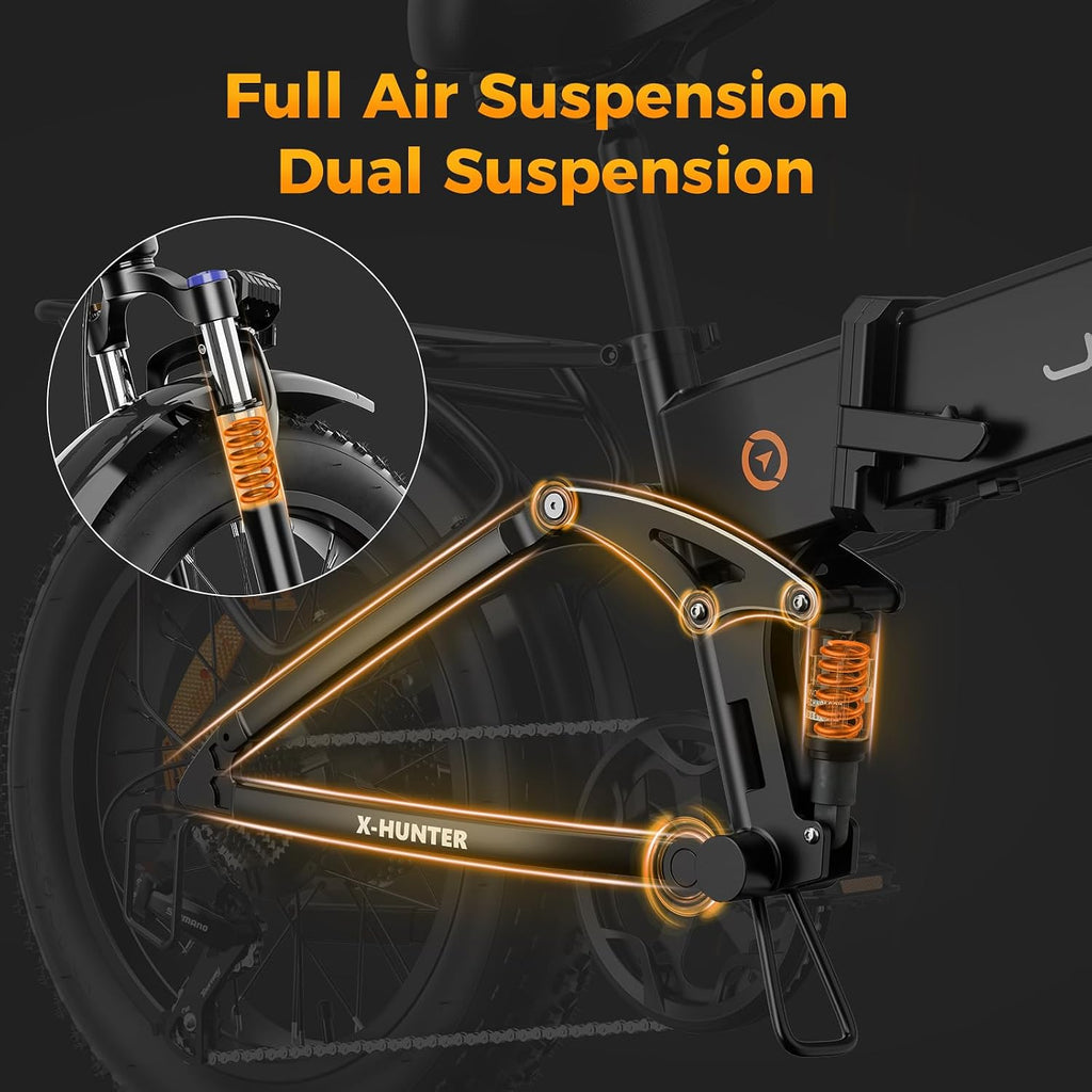 Jasion X Hunter/PRO Electric Bike for Adults,1800W/1400W Peak 20''Fat Tire Foldable Ebike,Folding E Bike Up to 80/70 Miles Range,720/624WH Removable Battery,30 MPH E Bike,Certified by UL2849