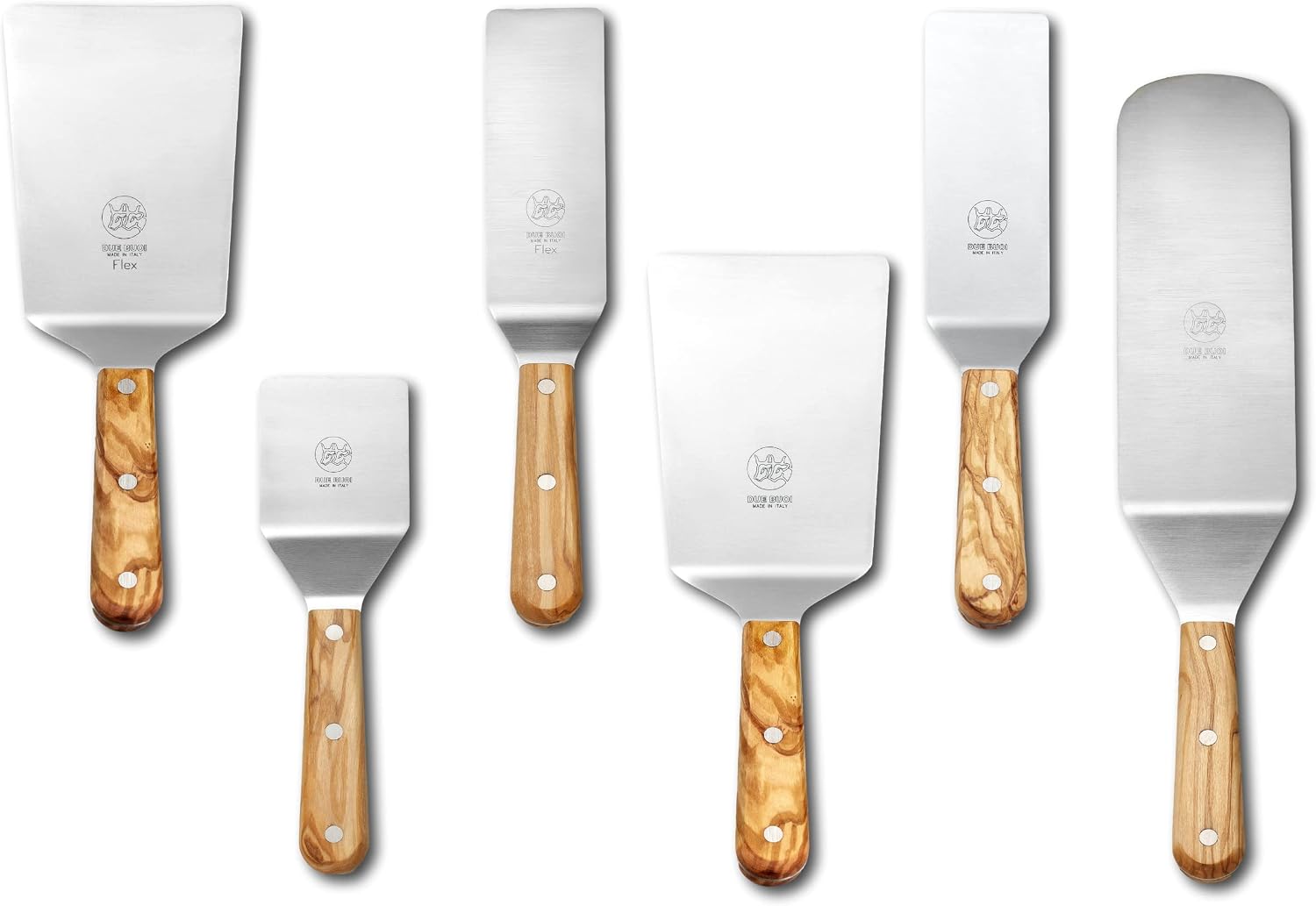 DUE BUOI | Set of 6 Stainless Steel Spatulas - Olive Wood Handle
