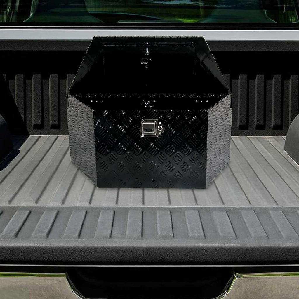 34 Inch Aluminum Utility Trailer Tongue Tool Box Wide Utility Trailer Tongue Toolbox RV Storage OrganizerTrailer Storage Tool Box With Lock & Keys Black,5 Bar Tread (34'X14.5'X15')