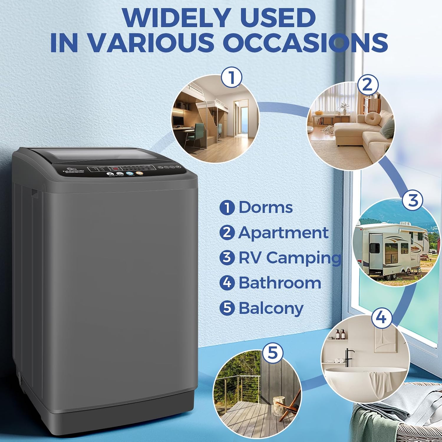 Nictemaw Portable Washing Machine 20Lbs Portable Washer Machine with Drain Pump, 2.8 Cu.ft Washer and Dryer Combo with 10 Programs 8 Water Levels Laundry Machine for Apartments- Slow-Close Glass Cover