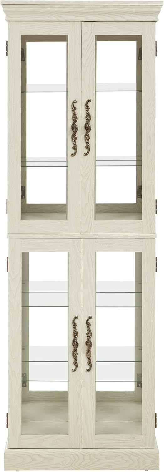 Ball & Cast Lighted Curio Cabinet,6-Tier Glass Display Cabinet with Adjustable Glass Shelves and Mirrored Back Panel for Living Room,Pantry Light Bulb Included,Antique White